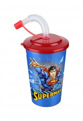 Süperman Kapaklı Pipetli Bardak 400 Ml. - 2