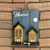 Home Keys Ahşap Ev Detaylı El Yapımı Askılı Anahtarlık Mavi - 1