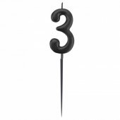 3 Rakam Siyah Çubuk Mum 14 cm - 1
