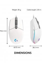 Logitech G102 LightSync Optik Kablolu Oyuncu Mouse Beyaz - 3