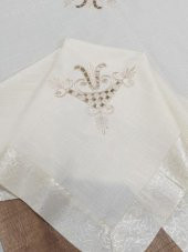 Finezza İrem Bej Nakışlı Keten Kumaş Bej Masa Örtüsü 160x220 Cm - 994 - 2