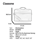 Classone BND600 WorkStation 15.6 inch Su geçirmez Kumaş, Notebook Laptop Çantası -Siyah - 8