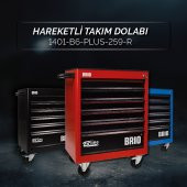 Brio Hareketli Tekerlekli Takım Dolabı Takım Arabası 6 Çekmeceli Kilitli 2022 Seri 259 Parça Kırmızı Dolu - 2