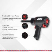 Brio Havalı Somun Sökme 1'' Uzun Paso 2034 Nm Çift Çekiç 4,42 Kg - 4