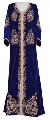 Bindallı İşlemeli Taşlı Lacivert Kadife Özel Dikim Nişan Kına Elbisesi - 1