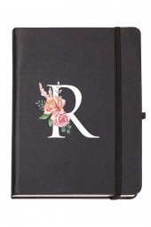 Gül Desenli R Harfli Termo Deri Not Defteri - 1