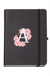 Pembe Çiçek Desenli A Harfli Termo Deri Not Defteri - 1