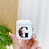 Premium Silikonlu Çiçek Desenli Siyah G Harfi Şeffaf Airpods Kılıfı - 1