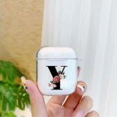 Premium Silikonlu Çiçek Desenli Siyah Y Harfi Şeffaf Airpods Kılıfı - 1