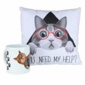 Kedi Puf Yastık Kedi Kupa Hediye Seti - 1