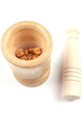 Ahşap Havan 9-6 cm Ahşap Tokmaklı Ezici Kahve Sarımsak Patlıcak Leblebi Dövücü Ezici - 4