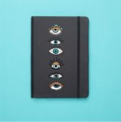 Renkli Gözler Desenli Siyah Termo Defter - 1