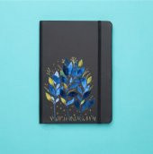 Mavi Yapraklar Desenli Siyah Termo Defter - 1