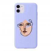 Yüz Çizim Görseli iPhone 11 Lila Telefon Kılıfı - 1