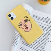 Yüz Çizim Görseli iPhone 11 Sarı Telefon Kılıfı - 1