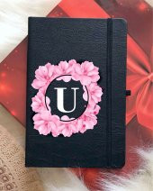 U Harfli Çiçekli Siyah Defter - 1