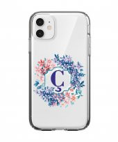 Çerçeveli Çiçekli Ç Harfli Şeffaf iPhone 11 Telefon Kılıfı - 1