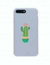iPhone 7 Plus Premium Lansman Pastel Lila Telefon Kılıfı Kaktüs Desenli - 1