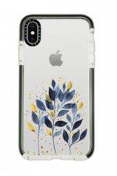 iPhone X Casetify Mavi Yaprak Desenli Anti Shock Premium Silikonlu Siyah Kenar Detaylı Telefon Kılıfı - 1