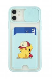 iPhone 11 Uyumlu Pokemon Desenli Kamera Korumalı ve Kartlıklı Telefon Kılıfı - 1