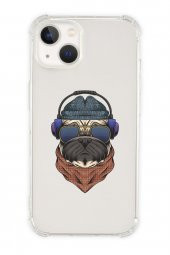 iPhone 13 Uyumlu Pug Desenli Anti Shock Olex Köşe Darbe Korumalı Silikonlu Şeffaf Kılıf - 1