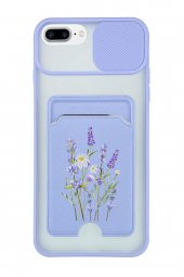 iPhone 8 Plus Uyumlu Lavender Desenli Kamera Korumalı ve Kartlıklı Telefon Kılıfı - 2