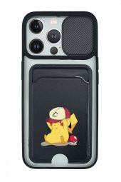 iPhone 13 Pro Uyumlu Pokemon Desenli Kamera Korumalı ve Kartlıklı Telefon Kılıfı - 1