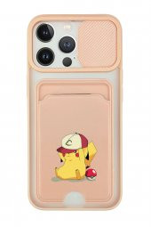 iPhone 13 Pro Uyumlu Pokemon Desenli Kamera Korumalı ve Kartlıklı Telefon Kılıfı - 3