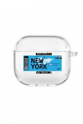 Apple AirPods 3. Nesil Uyumlu New York Desenli Premium Silikonlu Şeffaf Airpods Kılıfı - 1