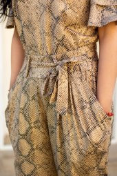 Sarı Açık Omuz Yılan Desen Esnek Viskon Bluz Şalvar Kadın Alt Üst Takım 22KAUTYILN - 5