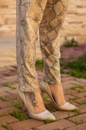 Sarı Açık Omuz Yılan Desen Esnek Viskon Bluz Şalvar Kadın Alt Üst Takım 22KAUTYILN - 6