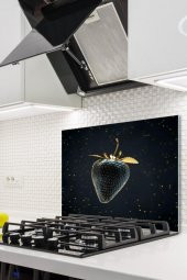 50x60 cm Altın Çilek Desenli Cam Ocak arkası Koruyucu thumbnail 1