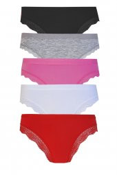 5li Kadın Pamuklu Paça Dantelli Bikini Külot İç Çamaşırı Işık - 1