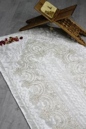 Çeyiz Diyarı Fransız Güpürlü Lisa Kadife Seccade Krem Gold thumbnail 8