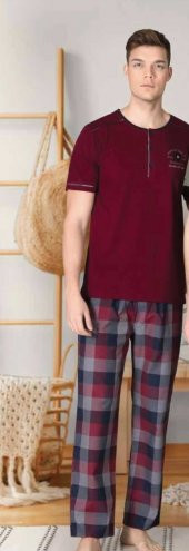 Poleren 6429 Patlı Kısa Kollu Ekoseli Erkek Pijama Takımı - 2