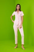 Pjs 23152 Kadın Çizgili Düğmeli Pijama Takım - 3