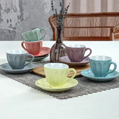Keramika Keraart Soft Rainbow Badem Çay Fincan Takımı 12 Parça 6 Kişilik - 2
