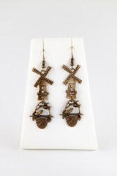 Yel Değirmeni Metal Küpe Bronz - 2