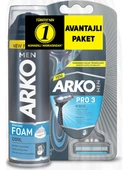Arko Men T3 Pro 3 Bıçaklı Tıraş Bıçağı 3'lü & Cool Tıraş Köpüğü 200 ml - 1