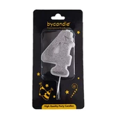 4 Yaş Simli Rakam Mum GÜMÜŞ 4 Yaş Doğum Günü Mumu 4 Yaş Mumu - 1