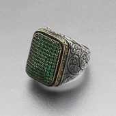 Gümüş Yeşil Zirkon Taşlı Kare Erkek Yüzük thumbnail 4