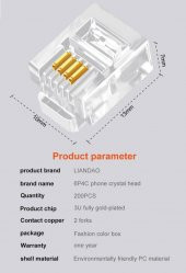 PrimeX PX-6P4C RJ11 4 Pinli Konnektör, RJ11 Jack, 6P4C Jack, RJ11 Telefon Kablo Ucu 100 lü Paket - 7
