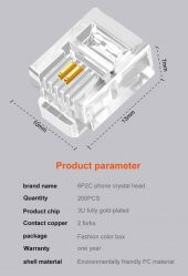 PrimeX PX-6P2C RJ11 2 pinli konnektör, RJ11 Jack, 6P2C Jack, RJ11 Telefon Kablo Ucu 100 lü Paket - 5