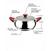 En İyi Kalite Büyük 2 LT. Cam Kapaklı Yanmaz Bakalit Kulplu Kalın Tabanlı Paslanmaz Çelik Tencere - 2