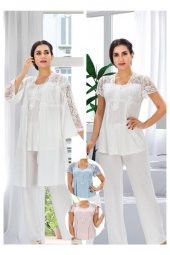 Duchesse 3008 Ecru Hamile Lohusa 3 Lü Pİjama Sabahlık Tk - 6