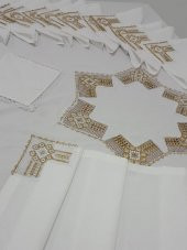 Finezza Batik Gold Dantelli Pamuk Kumaş Beyaz Mutfak Takımı 17 Parça - 997 - 5