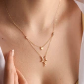 Altın Yıldız Kolye Çift Yıldız thumbnail 2