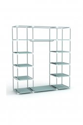 beyazpazar Çelik Metal Profilli Bez Dolap 12 Raflı + 60 Cm. Askılıklı Bez Dolap Portatif Bez Dolap Lacivert - 1
