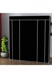ELFİDA Siyah Çift Yandan Raflı Kaliteli Bez Dolap Siyah Yedek Plastikli - 1