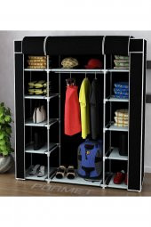 PORMET Çelik Profilli Siyah Renk Bez Dolap, Kumaş Gardırop - 3